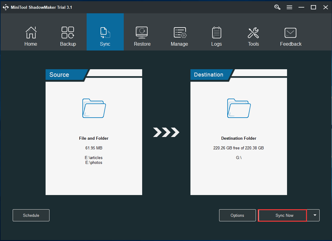 MiniTool ShadowMaker file sync