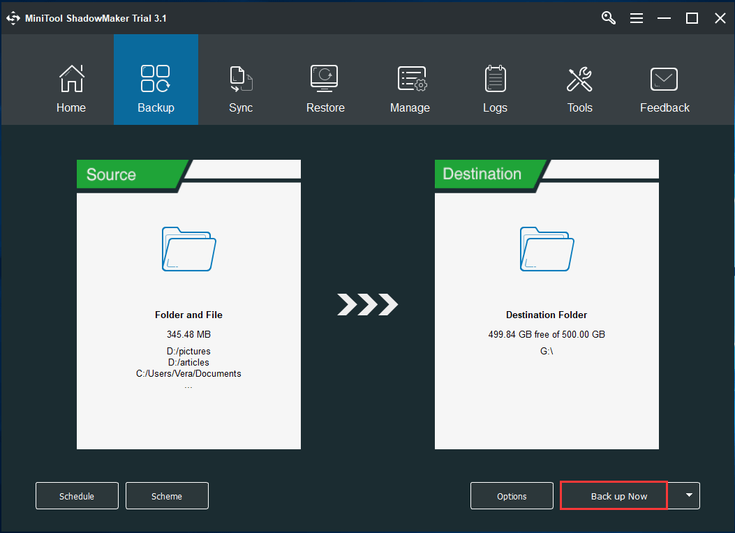 MiniTool ShadowMaker back up files