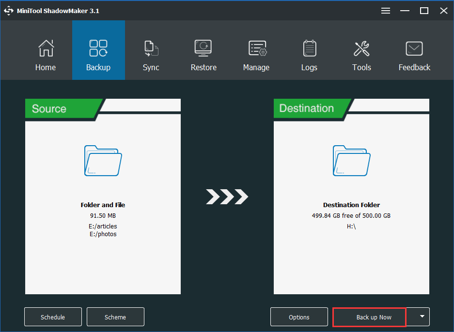 MiniTool ShadowMaker file backup