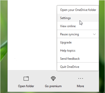 open settings from onedrive