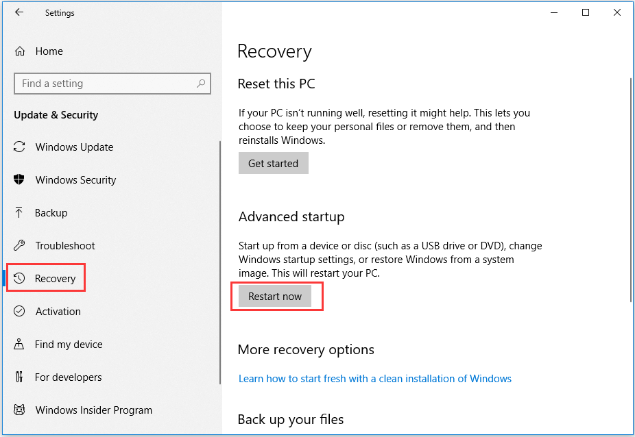 Digite o Windows Recovery Environment
