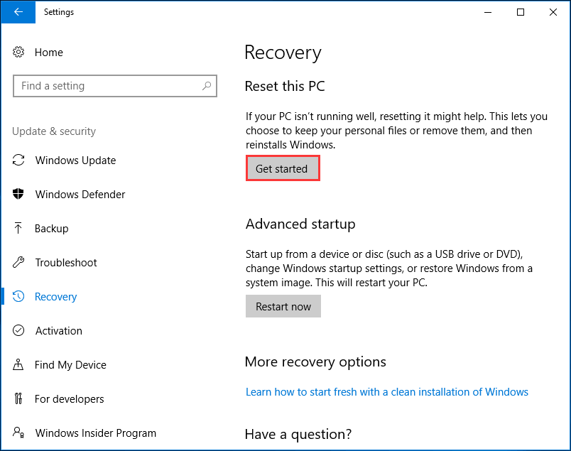 repair Windows 10 with Reset this PC