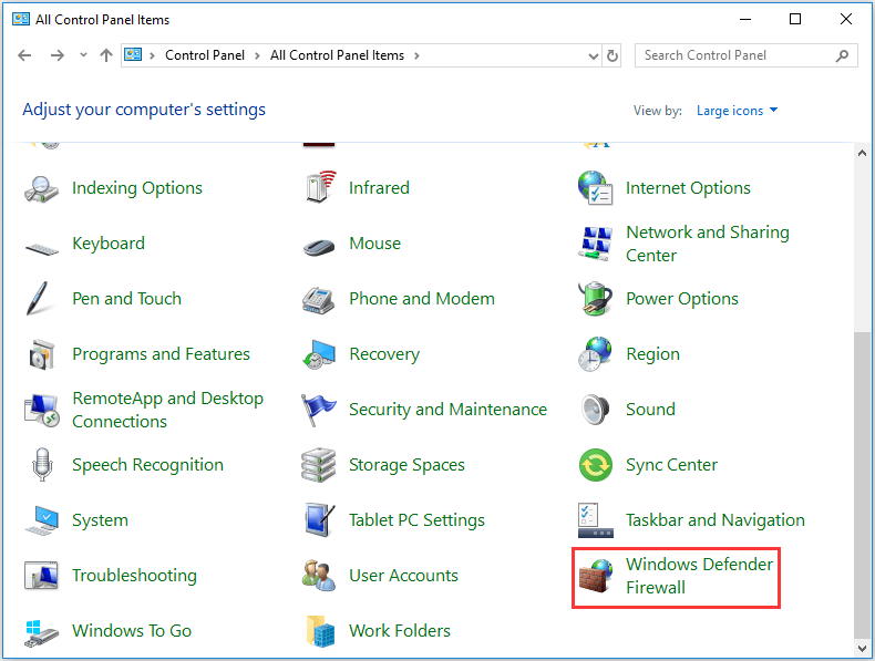 go to Windows Defender Firewall