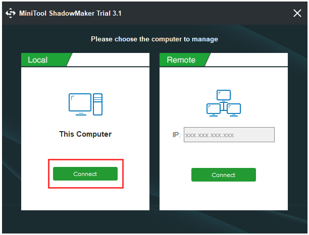 select a local or remote computer to connect