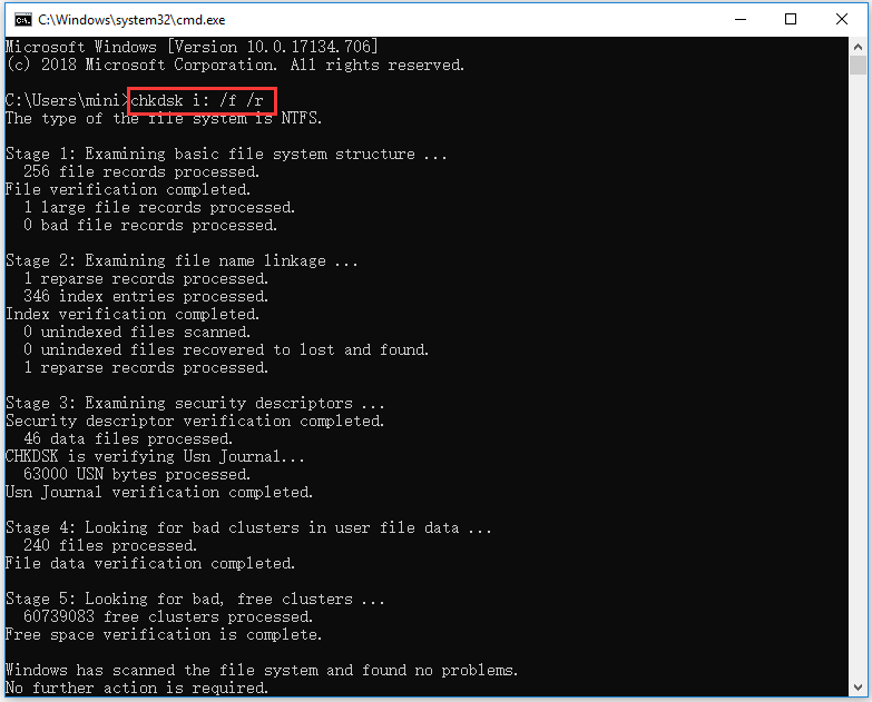use CHKDSK command to repair Windows 10
