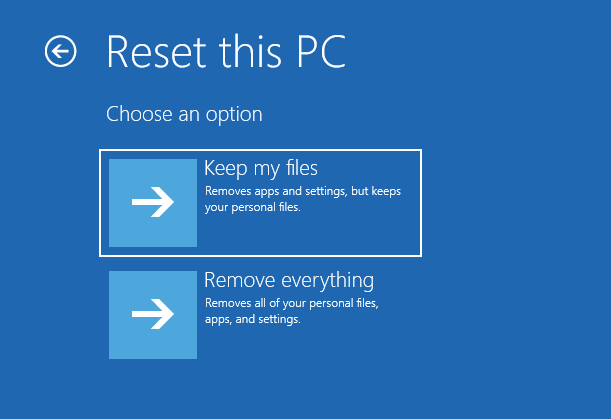 choose to keep your files or remove everything 