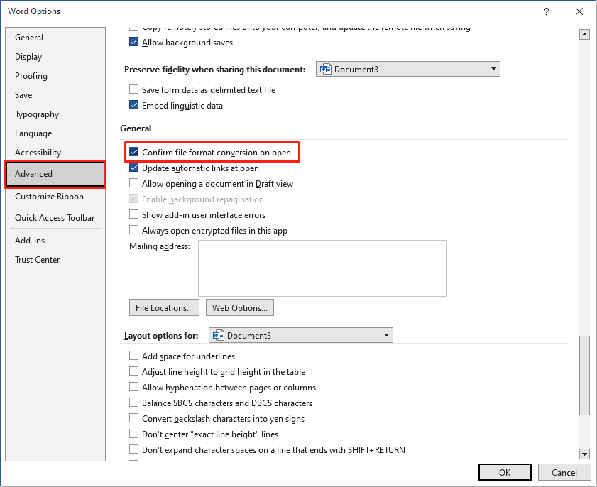 change settings in Windows Options