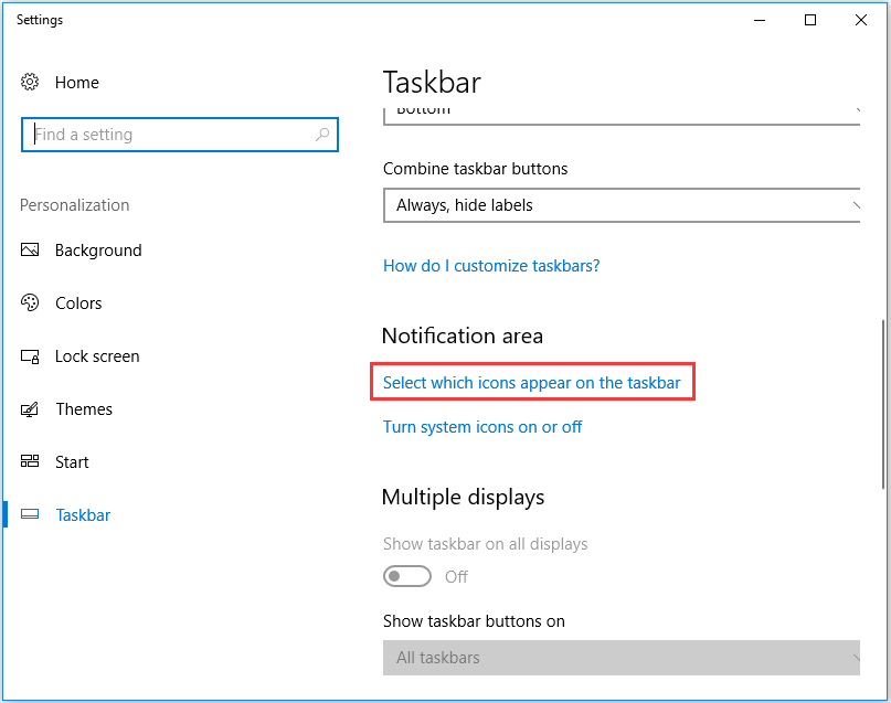 select which icons appear on the taskbar to continue