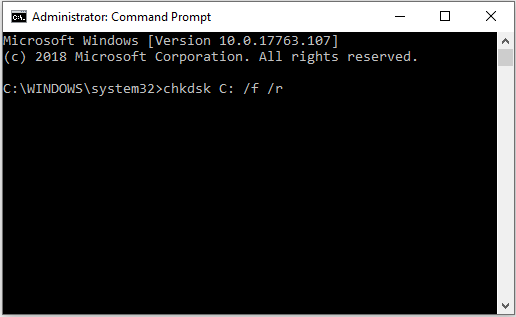 type chkdsk C: /f /r to fix disk errors