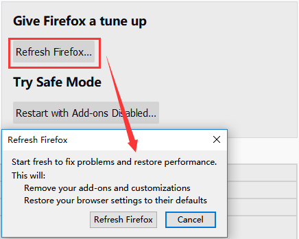 reset Firefox to default settings