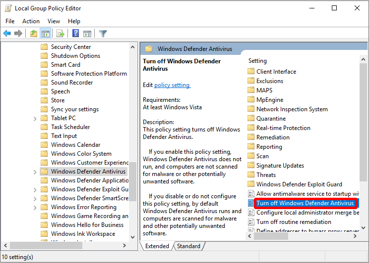 double click Turn off Windows Defender Antivirus