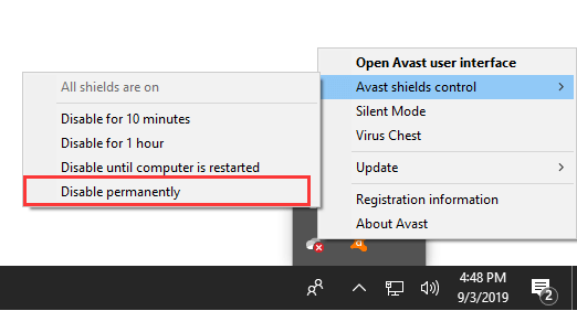 choose Disable permanently to continue