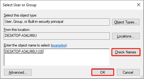 Select User or Group window