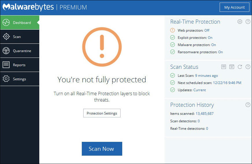 Malwarebytes Web Protection wont turn on