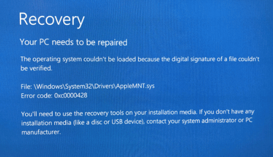 error code 0xc0000428