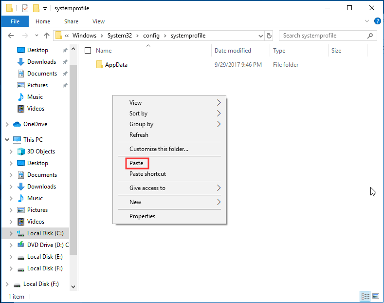 create the missing Desktop folder via Windows Explorer