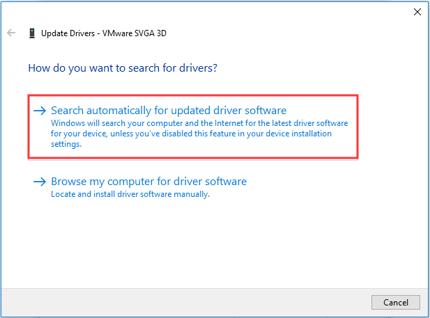 click Search automatically for updated driver software