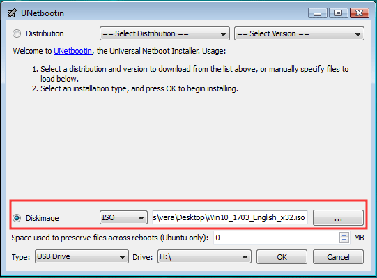 use UNetbootin to burn iso to a USB drive in vista