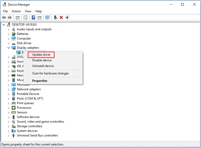 choose the Update driver option