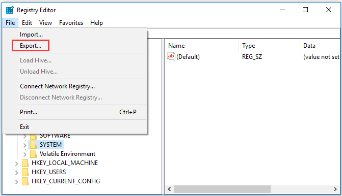 gebruik regedit om het register te herstellen