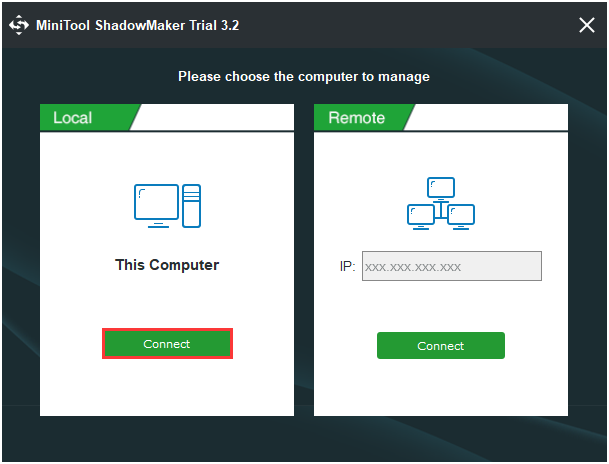 the main interface of MiniTool ShadowMaker
