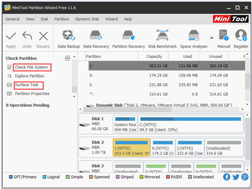 check hard drive or USB flash drive health with MiniTool Partition Wizard