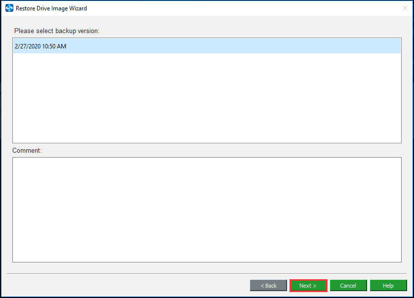 select backup version