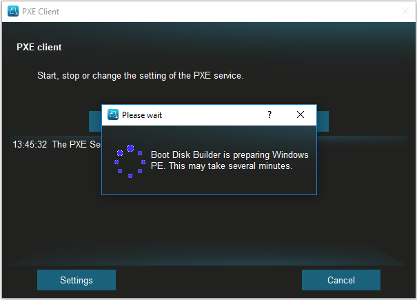 Boot Disk Builder is preparing Windows PE