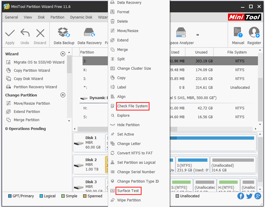 check disk with MiniTool Partition Wizard