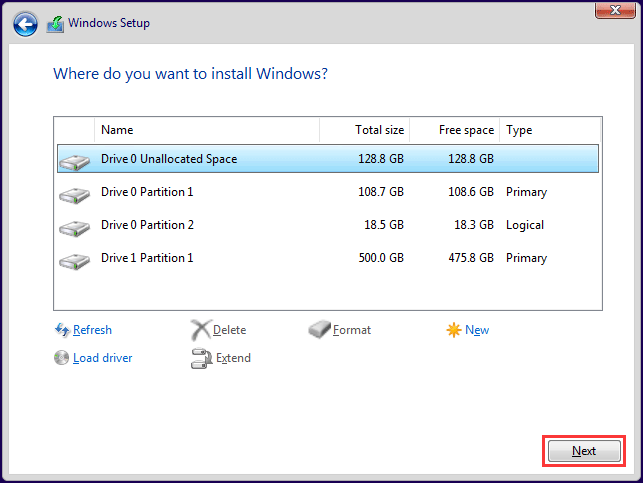 where to install Windows