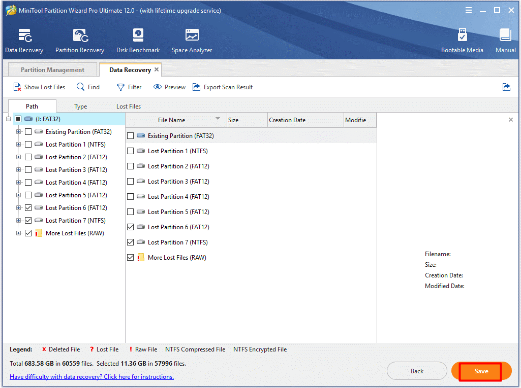 choose the file to recover and click save