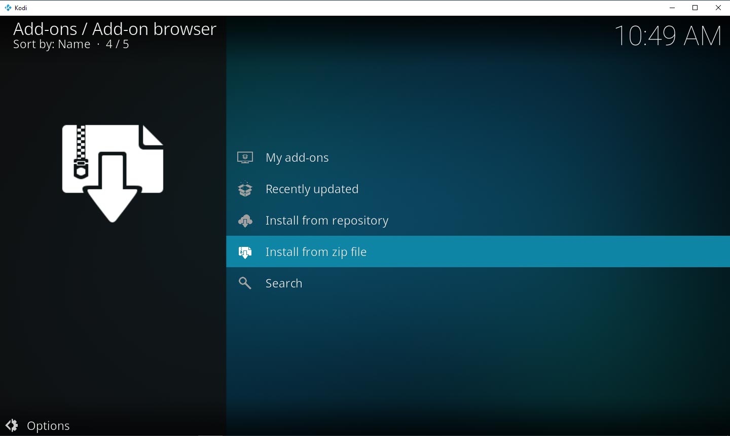 click Install from a zip file