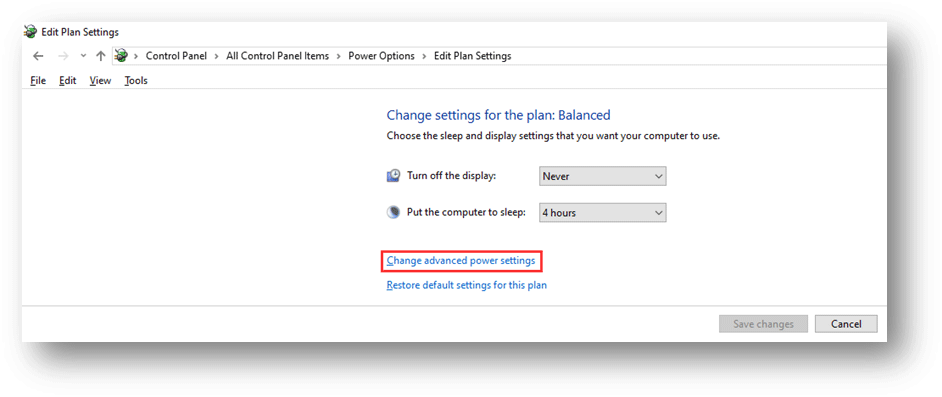click Change advanced power settings