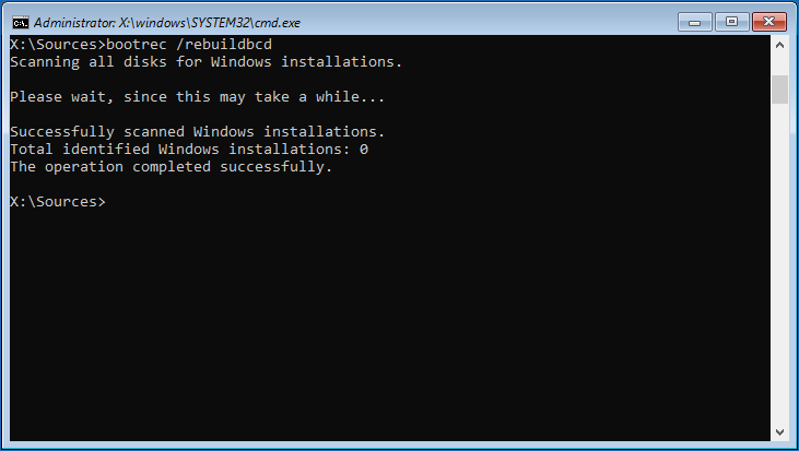 rebuild BCD in Command Prompt
