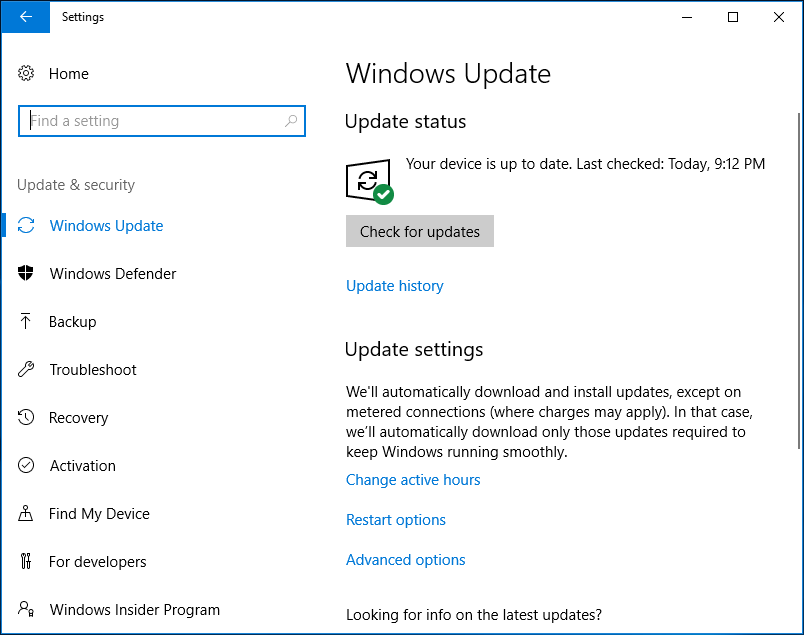 check for update Windows 10