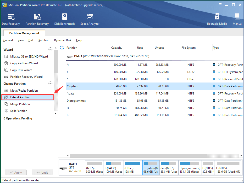 Select Extend Partition