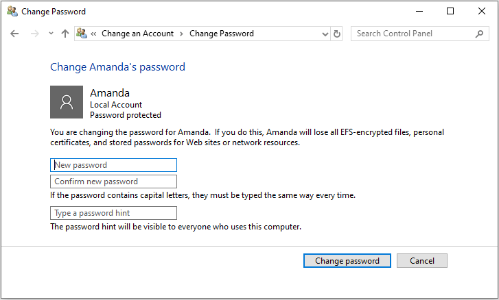 set a new password