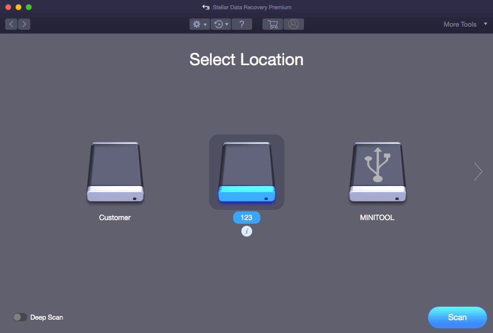 select the target drive to scan