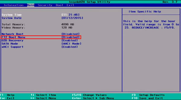 Acer F12 Boot Menu