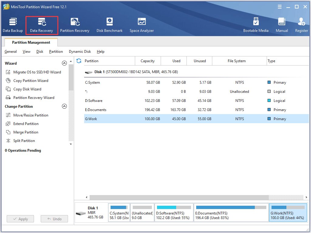click the Data Recovery feature