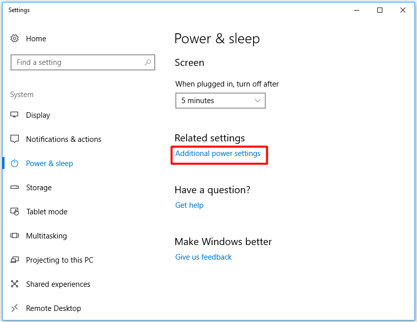 click on additional power settings