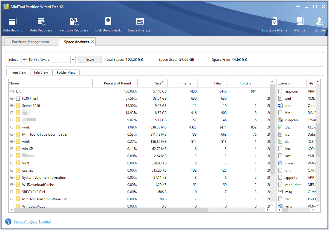 a partition space analysis report made by MiniTool Partition Wizard