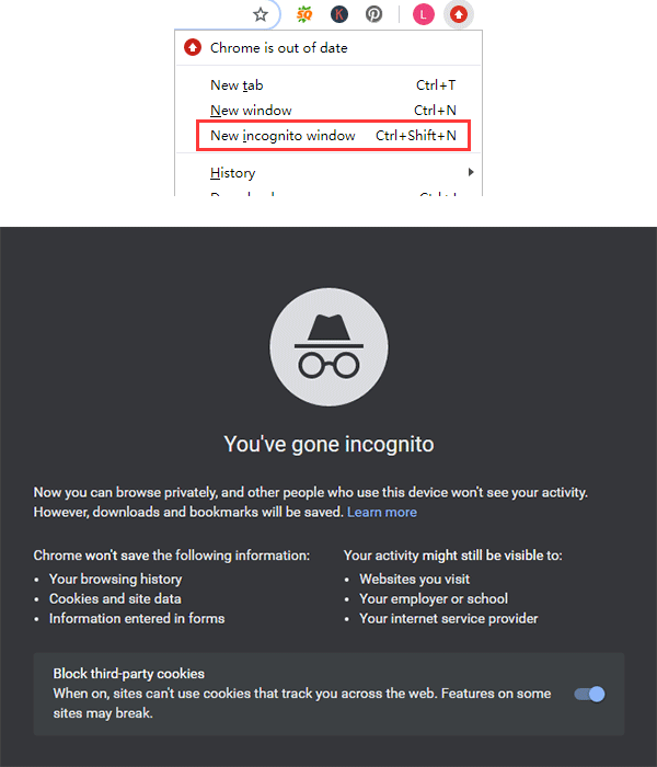 enable and turn off the Incognito Mode