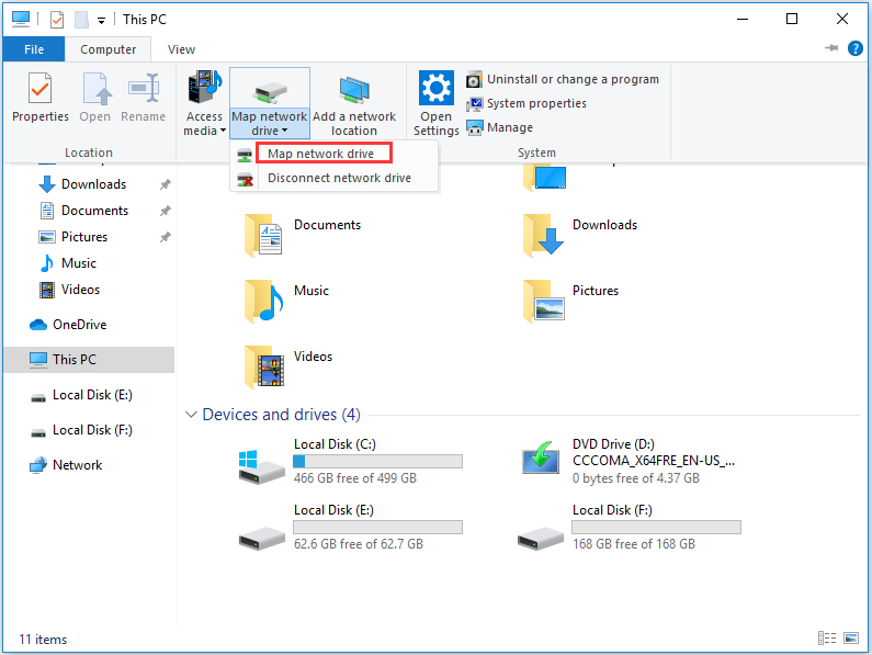 select Map network drive from the drop-down menu