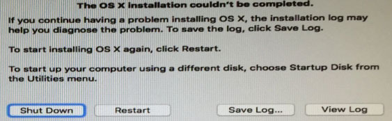 The OS X installation couldn’t be completed