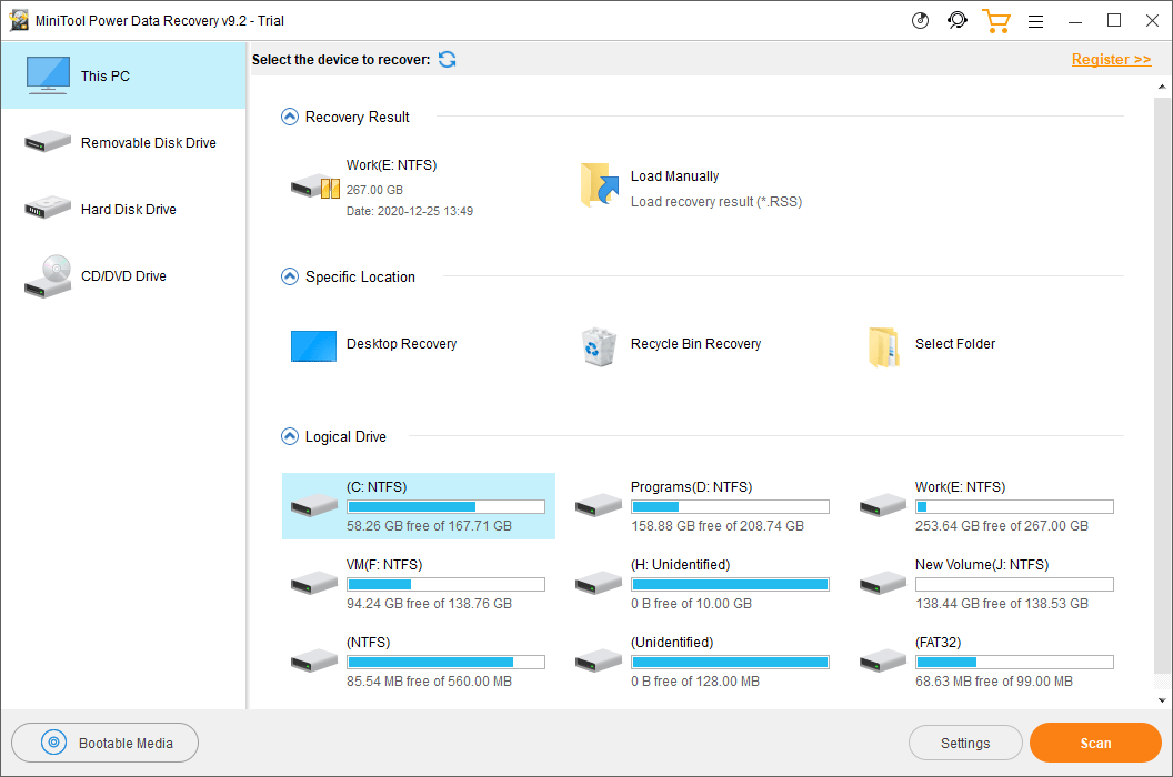 select a drive to scan