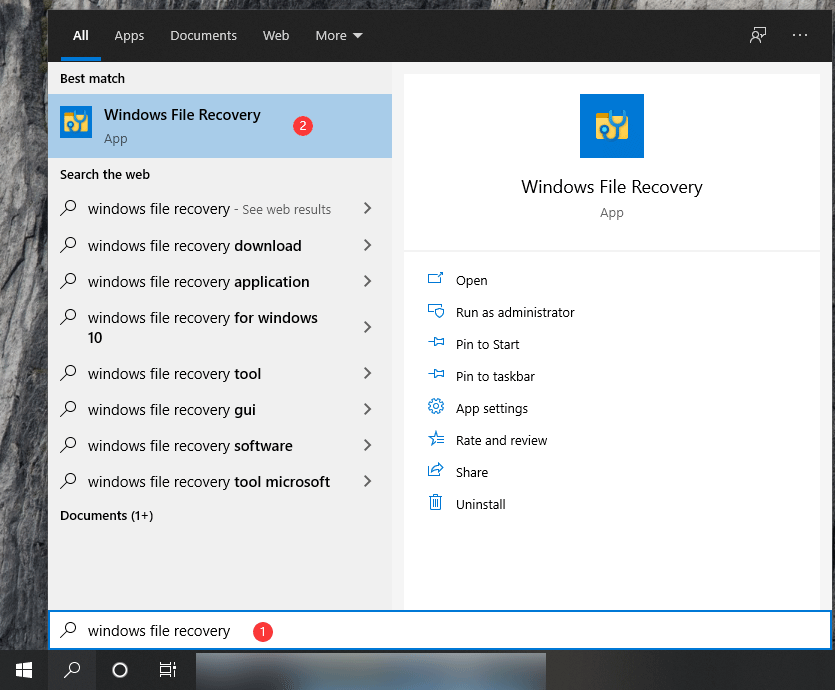Pesquise a recuperação de arquivos do Windows