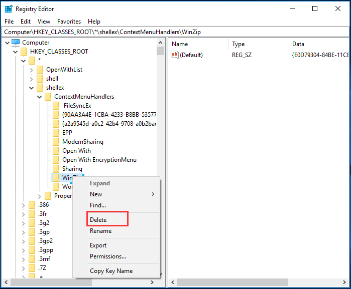 delete WinZip folder