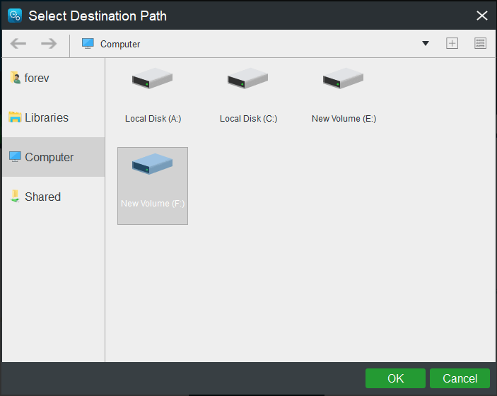 choose a destination disk