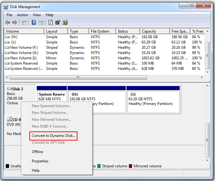 choose Convert to Dynamic Disk